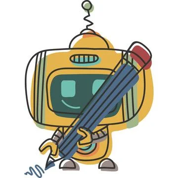 Sticker doodle outline chat-bot character. Ai drawing avatar illustration Stock Illustration