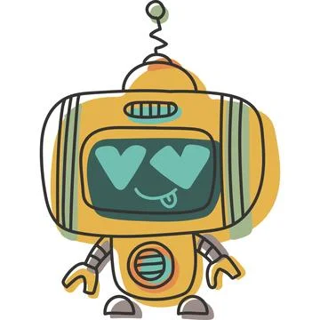 Sticker doodle outline chat-bot character. Ai in love avatar illustration Stock Illustration