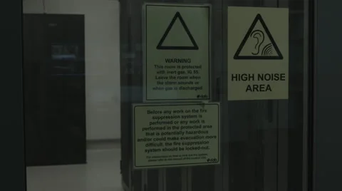 Sticker on doors of a server room Video stock 55012072