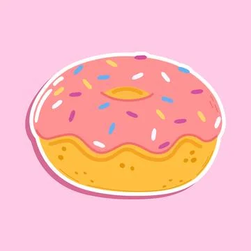 Sticker Doughnut character. Vector hand drawn cartoon kawaii character illu.. Illustrazione stock