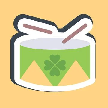 Sticker drum with clover. St. Patrick's Day celebration elements. Good for .. Illustrazione stock