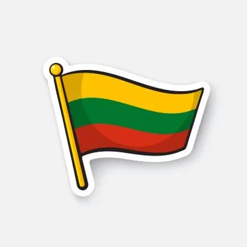 Sticker flag of Lithuania on flagstaff Stock Illustration