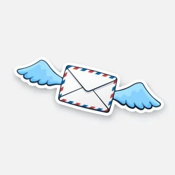 Sticker flying closed envelope with wings Stock Illustration