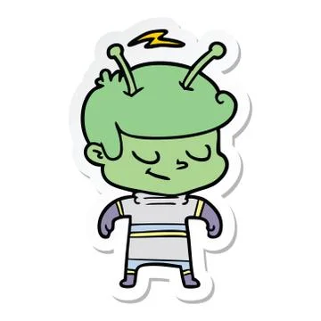 Sticker of a friendly cartoon spaceman Stock Illustration