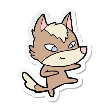 Sticker of a friendly cartoon wolf dancing Stock Illustration