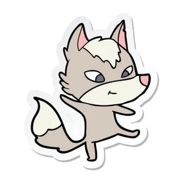 Sticker of a friendly cartoon wolf dancing Stock Illustration