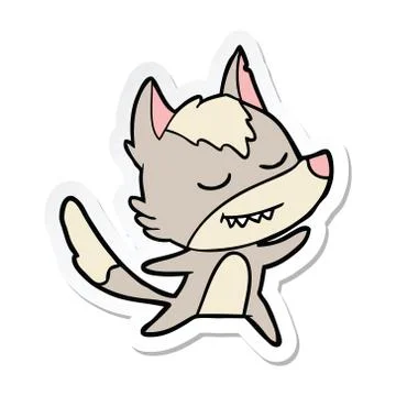Sticker of a friendly cartoon wolf dancing Stock Illustration