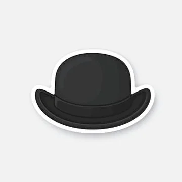 Sticker front view of black retro bowler hat Illustrazione stock