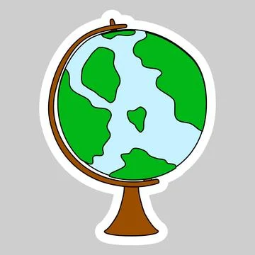 Sticker with globe on stand, doodle style vector Stock Illustration
