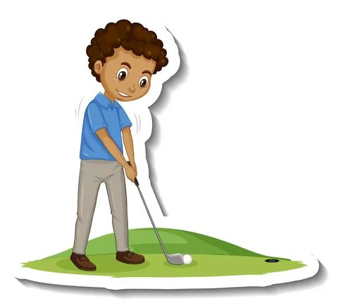 Sticker golf player man playing golf on white background Illustrazione stock