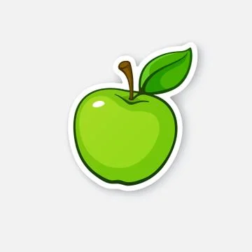 Sticker green apple with stem Illustrazione stock