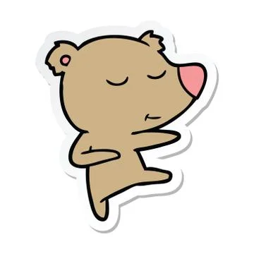 Sticker of a happy cartoon bear dancing Stock Illustration