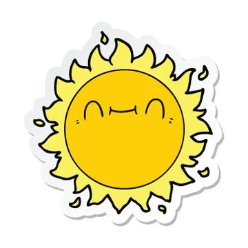 Sticker of a happy cartoon sun Stock Illustration