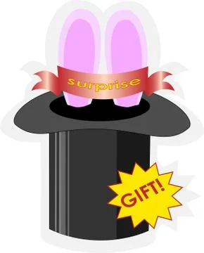 Sticker hat and rabbit ears surprise gift logo icon Stock Illustration