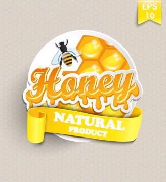 Sticker with honey. Illustrazione stock