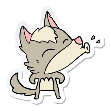 Sticker of a howling wolf cartoon Stock Illustration