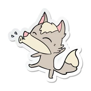 Sticker of a howling wolf cartoon Stock Illustration