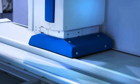 Sticker label printer. Barcode digital printer and applicator machine. Stock Photos