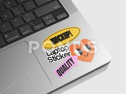 Sticker Laptop 3D Mockup PSD Template