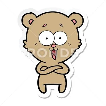 Sticker of a laughing teddy bear cartoon: Royalty Free #103589258