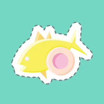 Sticker line cut Baked Fish. suitable for seafood symbol. simple design edita Stock Illustration