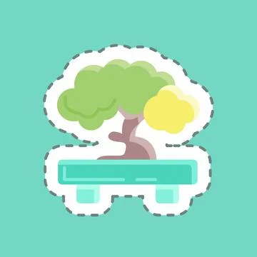 Sticker line cut Bonsai. suitable for Japanese symbol. simple design editable Stock Illustration
