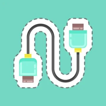 Sticker line cut Cable. suitable for Computer Components symbol. simple desig Stock Illustration