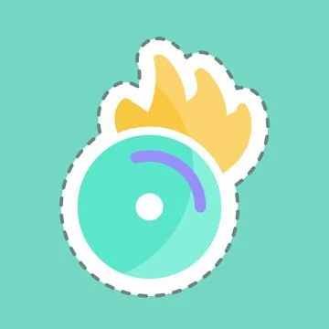 Sticker line cut CD on Fire. suitable for music symbol. color mate style. sim イラスト素材