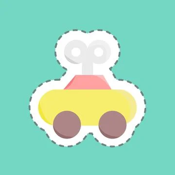 Sticker line cut Clockwork Car. suitable for Kids symbol. simple design edita Stock Illustration