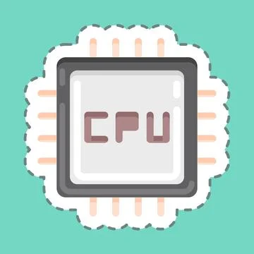 Sticker line cut CPU. suitable for Computer Components symbol. simple design  Illustrazione stock
