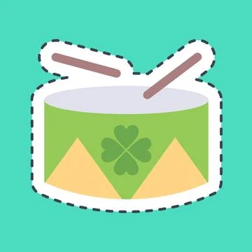 Sticker line cut drum with clover. St. Patrick's Day celebration elements. .. Illustrazione stock