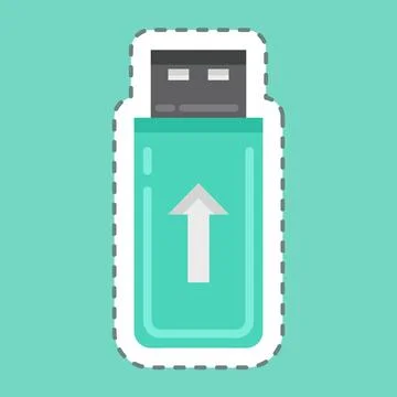 Sticker line cut Flashdisk. suitable for Computer Components symbol. simple d Stock Illustration