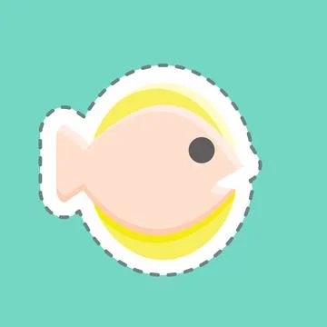 Sticker line cut Flat Fish. suitable for seafood symbol. simple design editab Stock Illustration