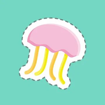 Sticker line cut Jelly Fish. suitable for seafood symbol. simple design edita Stock Illustration
