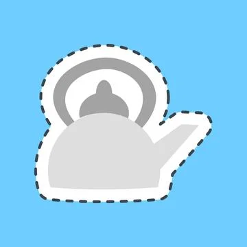 Sticker line cut kettle. Camping and adventure elements. Good for prints, p.. Stock Illustration