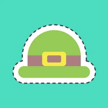 Sticker line cut leprechaun hat. St. Patrick's Day celebration elements. Go.. Illustrazione stock