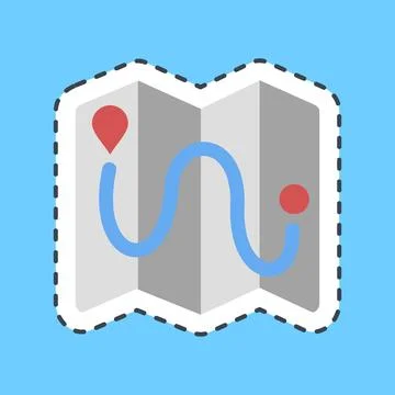 Sticker line cut map. Camping and adventure elements. Good for prints, post.. Stock Illustration