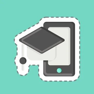 Sticker line cut Mobile Learning. related to Education symbol. simple desig.. Stock Illustration