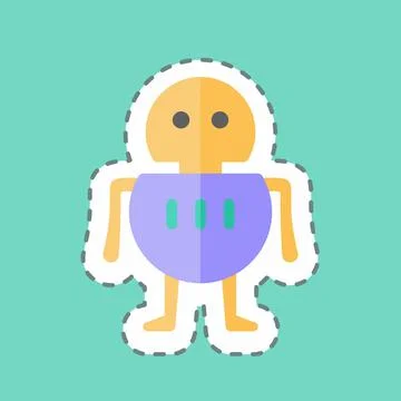 Sticker line cut Robot. suitable for Programming symbol. simple design editab Stock Illustration