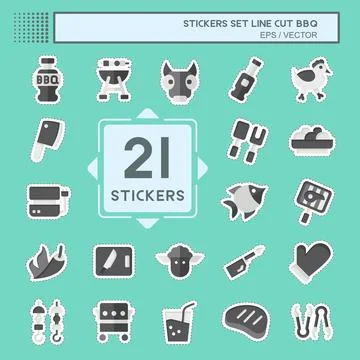 Sticker line cut Set BBQ. related to Food symbol. design editable Stock Illustration
