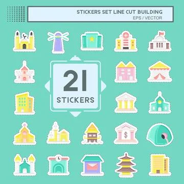 Sticker line cut Set Building. suitable for education symbol. simple design e Ilustración de archivo