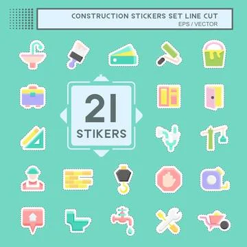 Sticker line cut Set Construction. suitable for building symbol. simple desig Ilustración de archivo