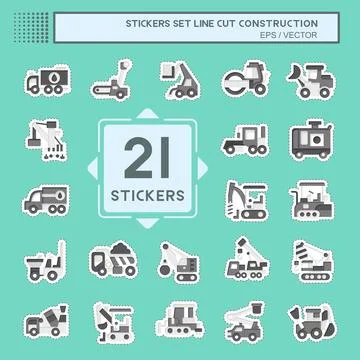 Sticker line cut Set Construction Vehicles. related to Construction Machine.. 스톡 일러스트
