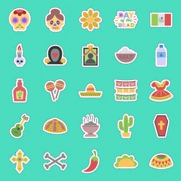 Sticker line cut set day of the dead. Day of the dead celebration elements... 스톡 일러스트