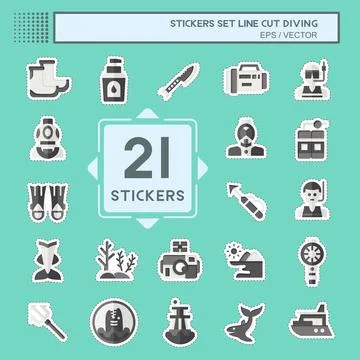Sticker line cut Set Diving. related to Sea symbol. simple design illustratio Stock Illustration