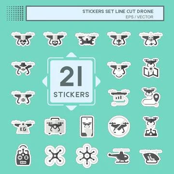 Sticker line cut Set Drone. related to Technology symbol. simple design edi.. Stock-Illustration