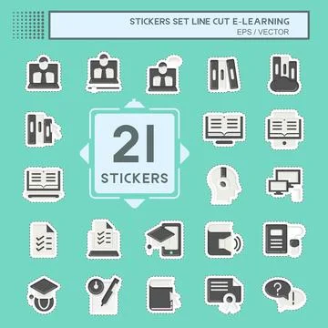 Sticker line cut Set E-Learning. related to Education symbol. simple design.. Stock-Illustration