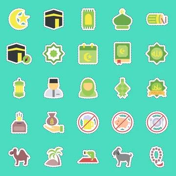 Sticker line cut set of islamic. Islamic elements of Ramadhan, Eid Al Fitr,.. Illustrazione stock