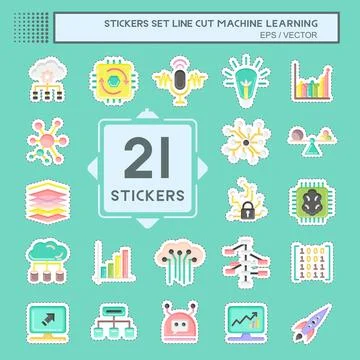 Sticker line cut Set Machine Learning. related to Machine Learning symbol. .. イラスト素材