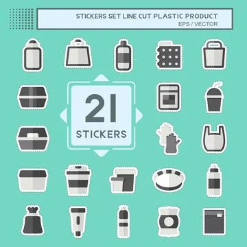 Sticker line cut Set Plastic Product. related to Plastic Product symbol. de.. Stock Illustration